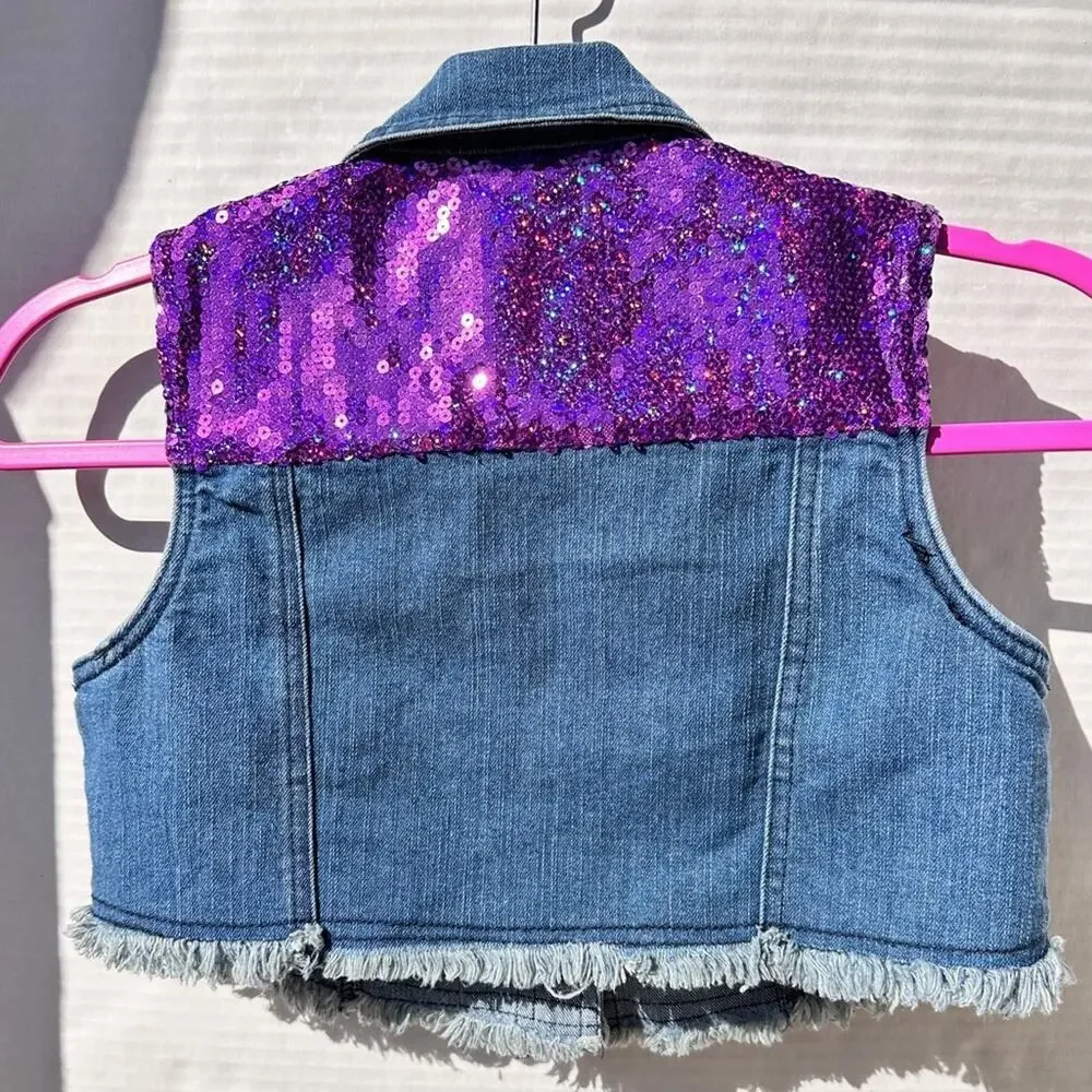 Weissman dance costume jean vest vibrant purple sparkle sequin accents used CM